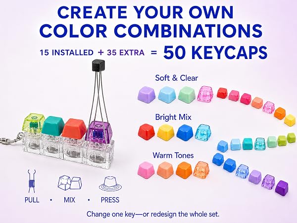 Mix transparent and solid keycaps to create your own look.