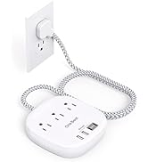 Flat Plug Power Strip, 5ft Ultra Flat Extension Cord - 3 Outlets 4 USB Ports (2 USB C) 22.5W/4.5A...