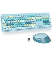 GTSP Typewriter Colorful Wireless Keyboard and Mouse Combo, 2.4GHz Full-Size Retro Cute Office Co...