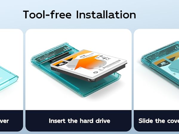 2.5 hard drive enclosure Tool-Free Clear for 2.5 Inch SSD &amp; HDD 9.5mm 7mm External Hard Drive Case