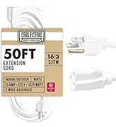 Cablectric 16/3 White Outdoor Extension Cord 50 Foot - 13 Amp Electrical Cable 3 Prong for Indoor...