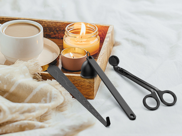 The candle trimmer is perfect for wick maintenance.