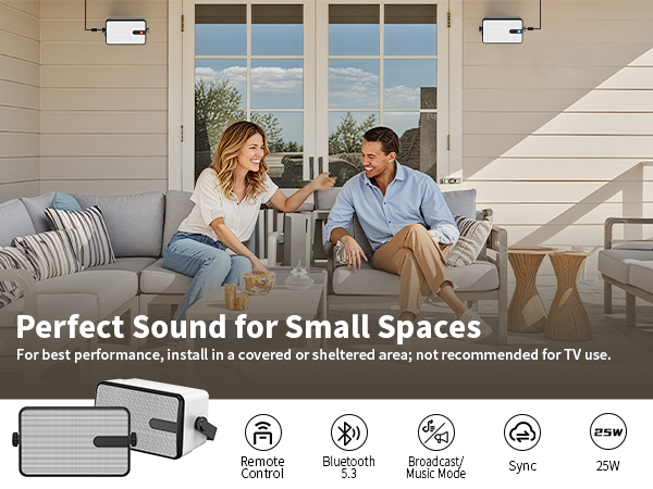 Outdoor/indoor Bluetooth Speakers, Wall Mount Sound System, Powerful Bass, Patio, Porch
