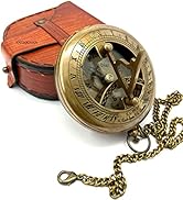 ANTIQUANA Brass Compass Unique Sundial Engraved Compass With Leather Case Antique Brass Compass W...