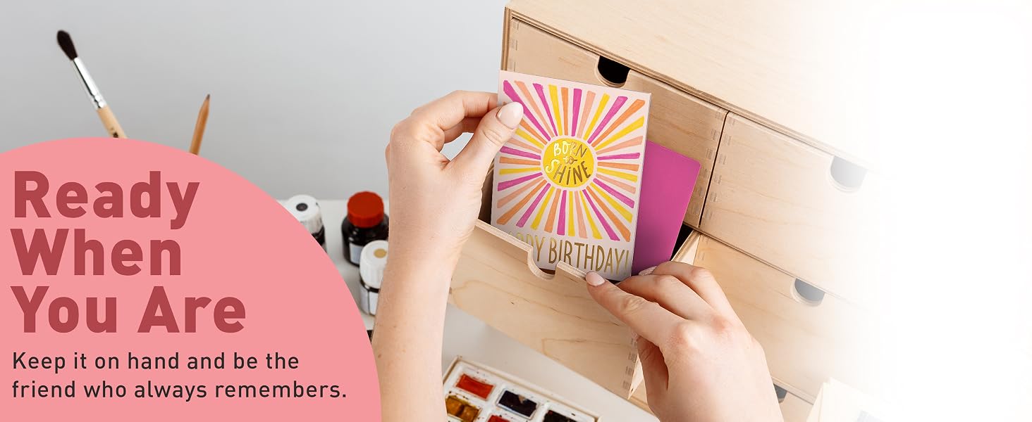 birthday card in stationery drawer with envelope