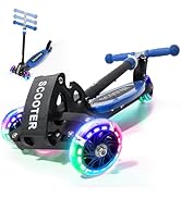 Kick Scooter for Kids, 3-Wheel Folding Scooter with Adjustable Height, Light-Up Wheels, Lean-to-S...