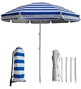 LOTTAFUN 6ft Beach Umbrella - Heavy Duty Wind Resistant UV 50+ Portable Sun Shade with Sand Ancho...