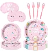 96Pcs Spa Party Decorations for Sleepover Pajama Disposable Tableware Sets Slumber Spa Paper Plat...