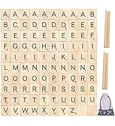 100pcs Wood Letter Tiles for Scrabble, Pinowu Replacement for Scrabble Letters with Wood Racks an...