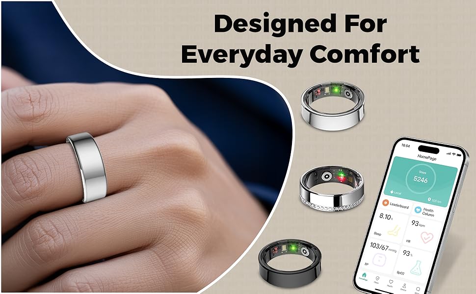 Smart health ring Wellness-Sleep-Heart Rate tracker wearable screenless