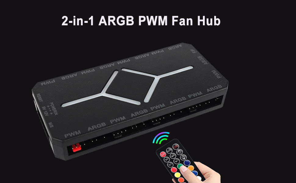 ARGB PWM Fan Hub, Addressable 5V-3PIN 2-in-1 RGB Computer PC Case Fan Hub