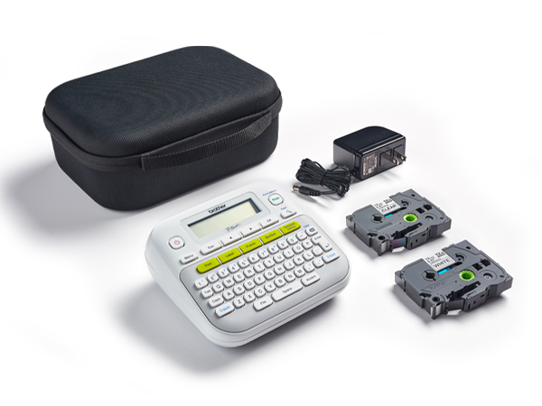 Brother P-touch PTD210SV Label Maker Bundle with case, 2 label tape cartridges, AC adapter