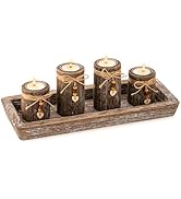 Farmhouse Coffee Table Decor Candle Holder - Romadedi Boho Wooden Tray with 4 Tealight Candles Ho...