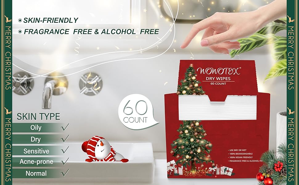 Xmas WOWOTEX Disposable Face Dry Wipes