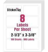StickerTag 8UP 3-3/8" x 2-1/3" Name Tag Stickers, Shipping Labels Compatible with Laser &amp; Inkjet ...