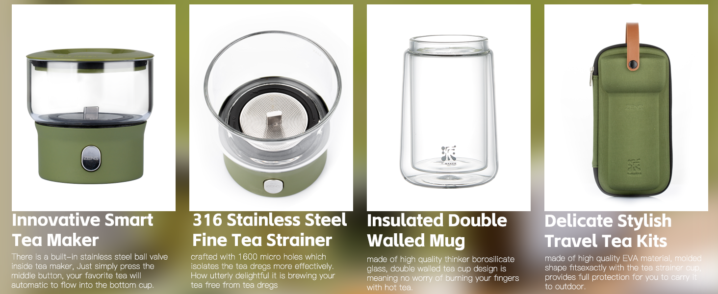 ZENS Modern 3-in-1 Smart Small Glass Tea Infuser Teapot