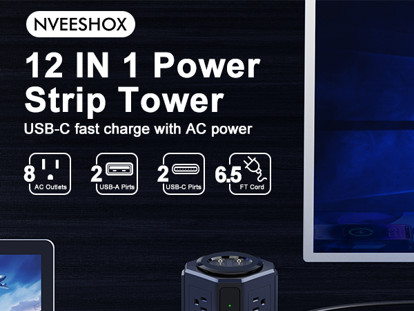 NVEESHOX 12 IN 1 Power Strip Tower