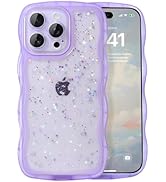 IAIYOXI Case for iPhone 16 Pro Max - Curly Wave Edge Design, Bling Glitter Star Shiny Case, Cute ...
