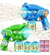 Bubble Gun Machine for Kids 4-8: 2-Pack Automatic Bubble Guns with 2 Bottles Refill Solution - Su...