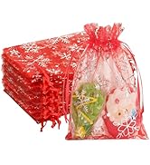 G2PLUS Christmas Drawstring Organza Bags 4x6-50PCS Christmas Snowflake Organza Gift Bags, Red She...