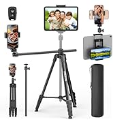 70" Phone Tripod & Selfie Stick, Horizontal Overhead Tripod, Extendable Camera Cell Phone Tripod ...