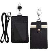 Larpur Retractable ID Badge Holder Vertical PU Leather ID Card Holder Detachable Neck Lanyard wit...