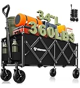 Hikemoon 34'' Extra Long Collapsible Wagons Carts Foldable, 360LBS Heavy Duty Folding Beach Wagon...