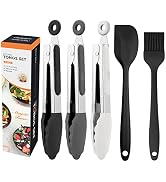 Small Silicone Tongs for Cooking - Set of 5,Maywe Tanso 3 PCS 7-Inch Mini Serving Tongs-600°F Hea...