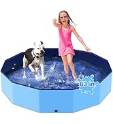 Bilibara 63'' Foldable Dog Pet Bath Pool, Heavy Duty Non-Slip Kiddie Pool, Plastic Pet Wading Poo...