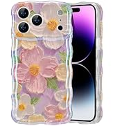 EYZUTAK Case for iPhone 17 Pro Max, Colorful Retro Oil Painting Printed Flower Laser Glossy Patte...