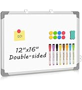 Double-Sided White Board, 16" x 12" Dry Erase Board Small Whiteboard for Wall Magnetic Hanging Wh...