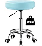 LIMKOMES Adjustable Rolling Stool with Wheels Heavy Duty 500lb Round RollingStool with Footrest, ...