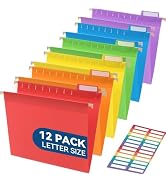 SortRax Plastic Hanging File Folders, Sturdy &amp; Tear-Resistant, Letter Size, 12 Pack with Insertab...
