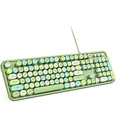 MOWUX Computer Keyboard Wired, Plug Play USB Retro Round Typewriter Keyboard, Full Size Wired Key...