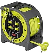 Masterplug 40ft Case Cord Reel, Extension Lead with Winding Handle, Safety Overload Circuit Break...