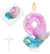 Number 9 Pink Mermaid Birthday Candles &amp; Cake Topper - Mermaid Themed Number Candles Birthday Cak...