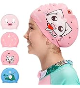 COPOZZ Kids Swim Caps, Silicone Comfy Bathing Cap Swimming Hat for Long and Short Hair