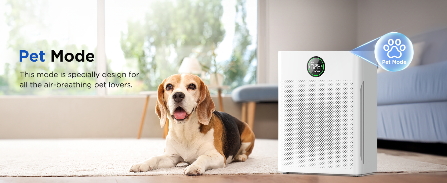 Mooka air purifier for home large room with special pet mode for pet dander odor elimination