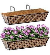 SPECILITE 24" Window Boxes Planters, Heavy Duty Metal Railing Planter Boxes, Adjustable Balcony P...