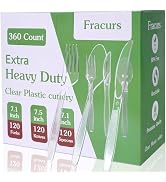 Fracurs 360 Count Disposable Plastic Cutlery Set Heavy Duty 120 Forks, 120 Spoons, 120 Knives Cle...