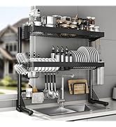 CUISIBOT Over Sink Dish Drying Rack, 3-Tier Full Stainless Steel Drainer Dish Rack Adjustable 20....
