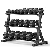 PAPABABE Hex Dumbbell Set with Rack, Rubber Encased Free Weight with Weight Storage Racks, Multip...