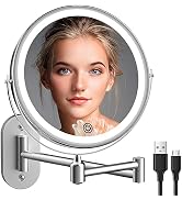Rechargeable Wall Mounted Lighted Makeup Vanity Mirror 8 inch 1X/10X Magnifying Bathroom Mirror w...