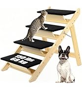 Dog Stairs/Dog Ramp with 4 Steps, Foldable Dog Stairs for High Beds Cars Couch, Durable Wooden Pe...