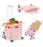 Foldable Utility Cart with Stair Climbing Wheels,Collapsible Rolling Crate with Magnetic Lid Tele...
