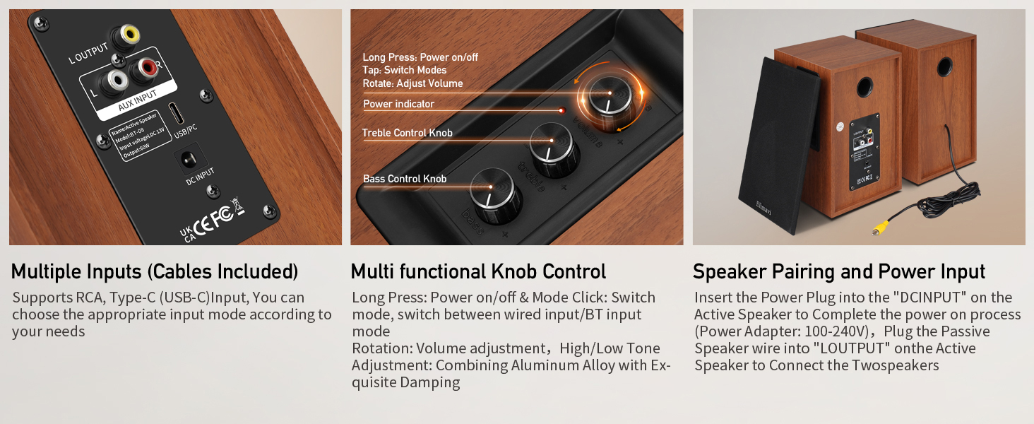 Class D digital amplifier, aluminum alloy knob adjustment, wooden cabinet construction