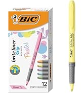 BIC Brite Liner Grip Pastel Highlighter Set, Chisel Tip, 12-Count Pack of Pastel Highlighters in ...