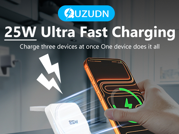 25W Ultra Fast Charging Charge three devices at once One device does it all