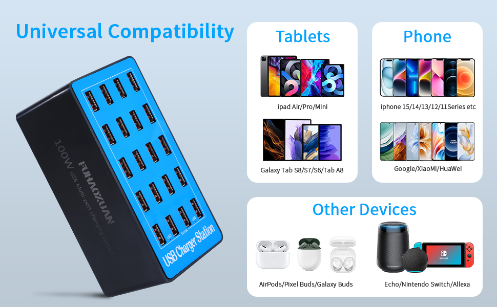 Charging Station for Multiple Devices 20-Ports USB Charging Station