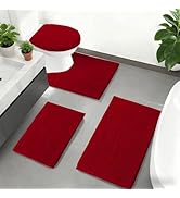 Burgundy Bathroom Rugs Sets 4 Piece with Toilet Lid Cover, Non Slip Bathroom Mats Extra Soft Chen...